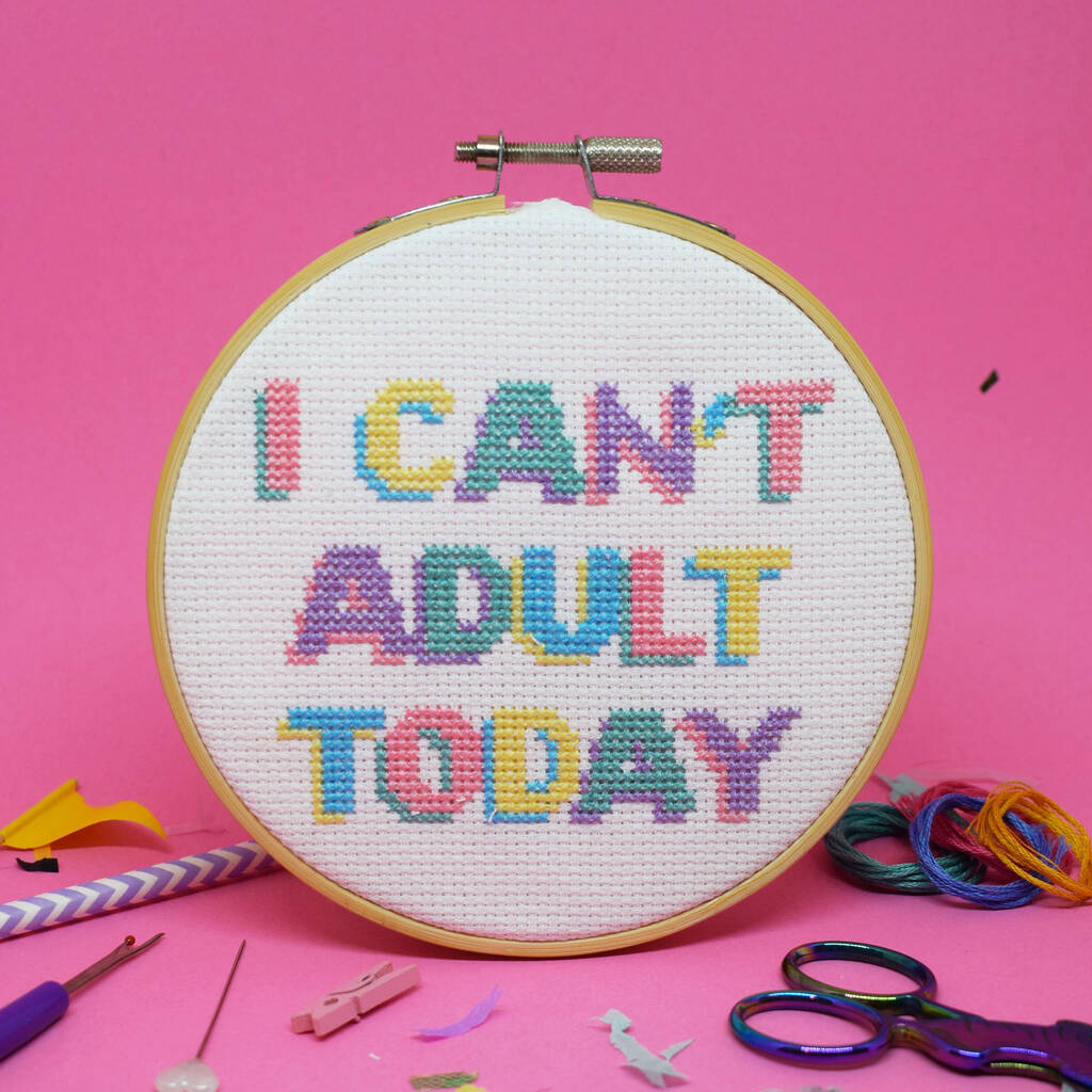 I Can't Adult Today Cross Stitch Craft Kit, 1 of 2