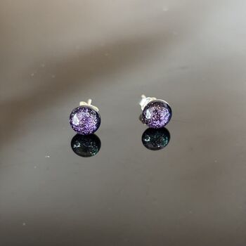 Purple Sparkly Fused Glass Sterling Silver Stud Earrings, 5 of 9