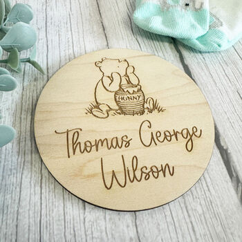 Personalised Wooden Baby Name Announcement Disc, 5 of 7