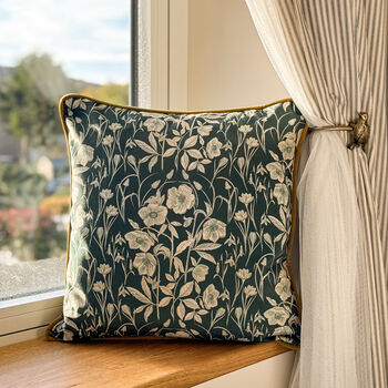 Luxury Velvet Cushion With Piping Spring Forest Green And Gold, 2 of 5