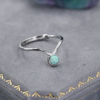 Minimalist Aqua Green Opal Chevron Ring, 5 of 12