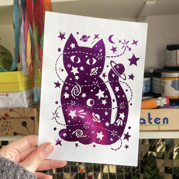 Felicette The Space Cat Foil Mini Print, 5 of 5