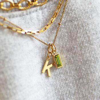 Gold Plated Initial Necklace With Baguette Birthstone Detail, 6 of 9