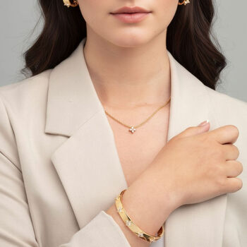 Kinmokusei 18 K Gold Plated Bead Floral Bangle, 4 of 5