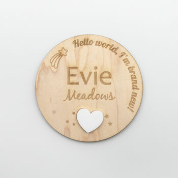 Hello World Baby Name Announcement Plaque Acrylic, 3 of 12