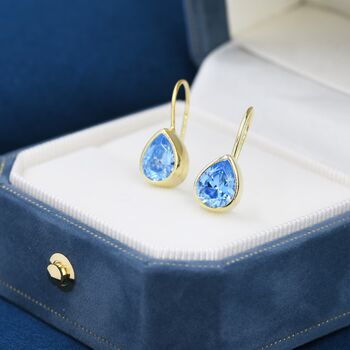 Aquamarine Blue Droplet Drop Hook Earrings, 6 of 11