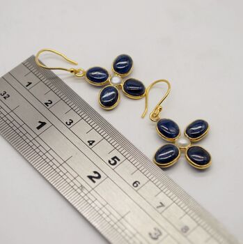 Blue Sapphire And Pearl Sterling Silver Earrings, 6 of 6