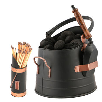 Black And Copper Fireplace Accessories Set, 2 of 6