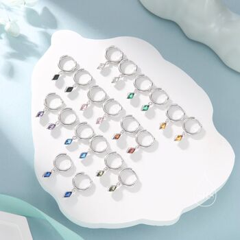 Very Tiny Rhombus Emerald Green Cz Huggie Hoop In Sterling Silver, 7 of 12