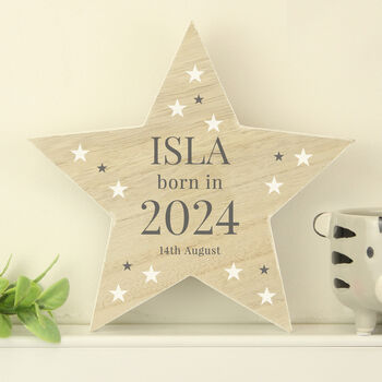 Personalised Born In Wooden Star Ornament Decoration, 3 of 5