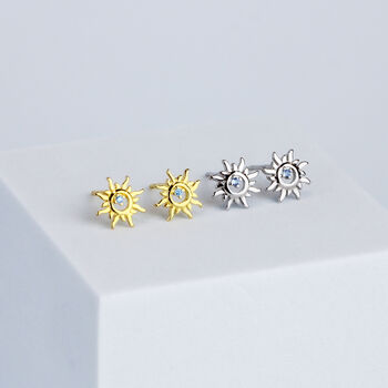 Sterling Silver Crystal Detail Sun Stud Earrings, 2 of 6