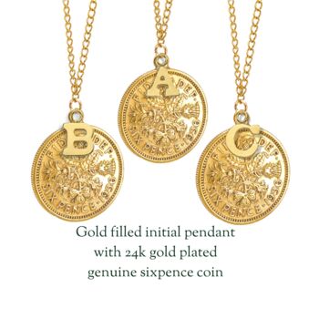 Queen Elizabeth Gold Plated Sixpence Initial Pendant, 4 of 11