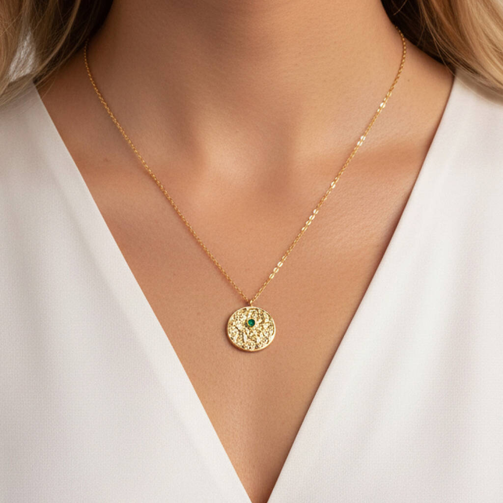 Gold Or Silver Women's Evil Eye Textured Coin Necklace, Christmas Jewellery Gift For Her, 1 of 6