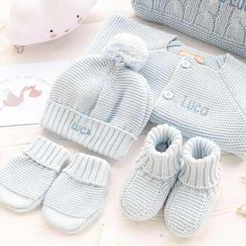 Pale Blue Welcome Baby Knitted Essentials And Toy Gift Set, 8 of 11