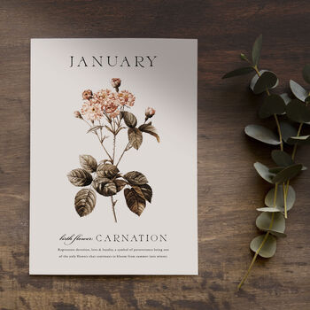 Birth Flower Wall Print 'Carnation' For January, 4 of 9