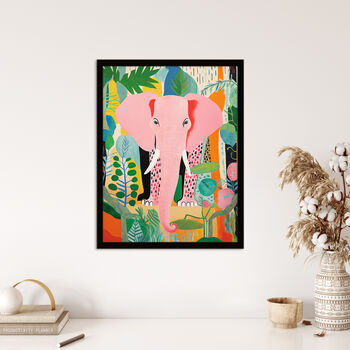 Pink Elephant Jungle Animal Fun Multi Wall Art Print, 4 of 6