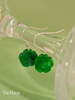 Green Botan Flower Jade Sterling Silver Dangle Earrings, 2 of 9