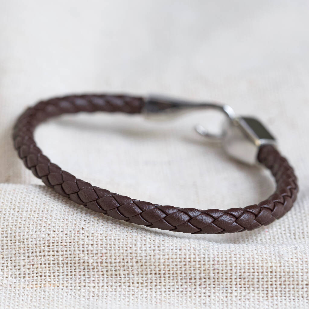 Men's Brown Woven Leather Hook Clasp Bracelet By Lisa Angel ...