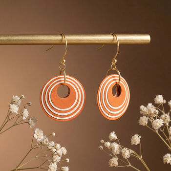 Orange And Cream Geometric Circular Earrings • Gold Plated Sterling Silver Hooks, 5 of 12