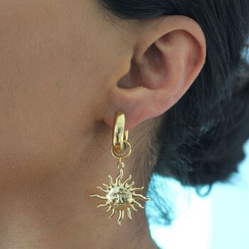 18k Gold Plated Filled Celestial Sun Statement Earrings, 11 of 12