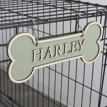 Personalised Dog Bone Crate Signs With Pre Drilled Holes And Hooks, 2 of 7