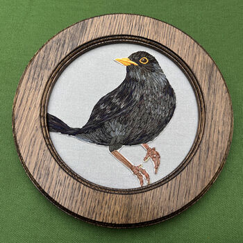 Blackbird Hand Embroidered Artwork Oak Frame, 4 of 5