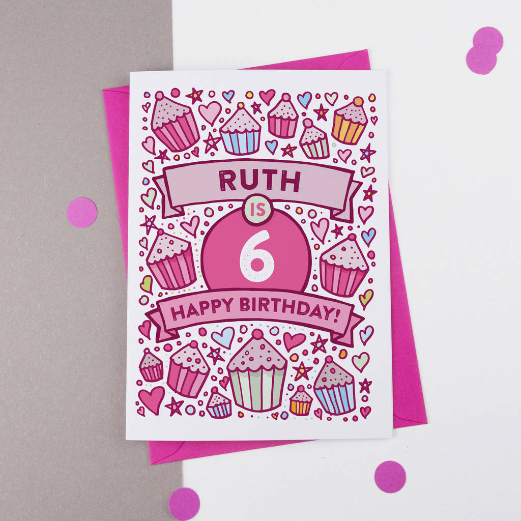 6th Birthday Card Cupcake Personalised By A Is For Alphabet 
