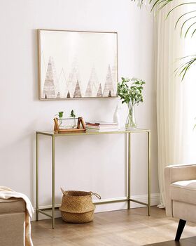 Tempered Glass Console Table With Golden Frame, 3 of 7