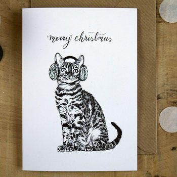 Bengal Kitten In Earmuffs Christmas Card, 3 of 3