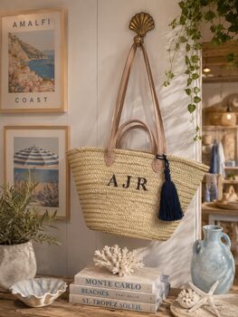 Personalised Straw Shopping Or Beach Bag Basket 30cm, 9 of 11