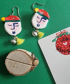 Festive Painted Father Christmas Earrings With Stand, 5 of 12
