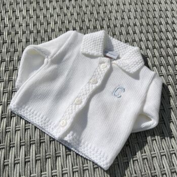 Luxury White Knitted Baby Cardigan, 6 of 7