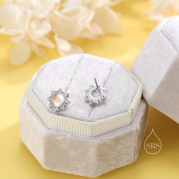 Vintage Inspired Moonstone Flower Cz Stud Earrings, 3 of 11