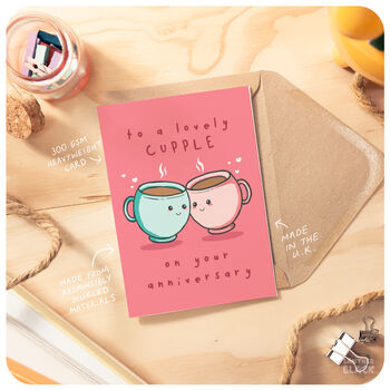 Cupple Cute Pun Happy Anniversary Card For Couple, 3 of 4