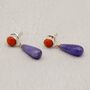Purple Jade, Red Coral Drop Earrings, thumbnail 4 of 8