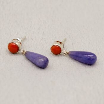 Purple Jade, Red Coral Drop Earrings, 4 of 8