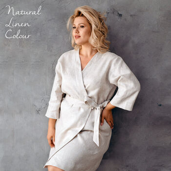 Women’s Linen Kimono Robe | Short Linen Dressing Gown, 6 of 12