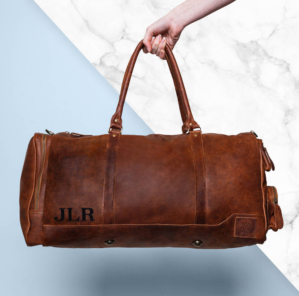 personalised leather holdall mens