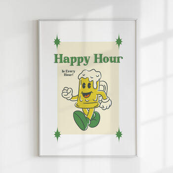 Retro Happy Hour Funny Beer Cartoon Wall Print, 4 of 4