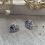 Blue Floral Ceramic Hexagon Earrings Vintage Blue, thumbnail 4 of 11