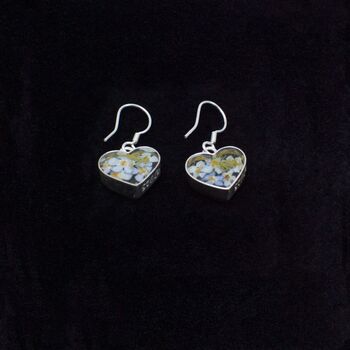 Sterling Silver And Forget Me Not Heart Drop Earrings, 4 of 5
