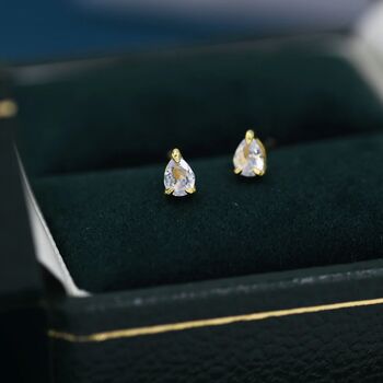 Extra Tiny Droplet Cz Stud Earrings In Sterling Silver, 2 of 11