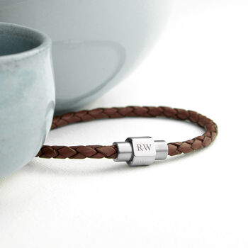 Personalised Men's Burnt Sienna Woven Leather Bracelet, 5 of 6