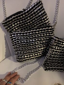 Upcycled Eco Fashion Shiny Crochet Ring Pulls Bag, 10 of 12