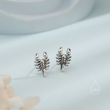 Sterling Silver Tiny Scorpion Stud Earrings, 3 of 11