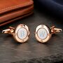 Personalised Initial Porthole Cufflinks In Rose Gold And Silver, thumbnail 2 of 8
