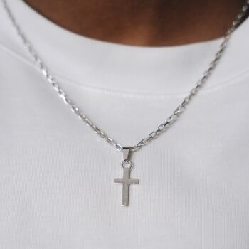 Men's 925 Sterling Silver Mini Cross X Rolo Chain Pendant Necklace Chain For Men, 5 of 12