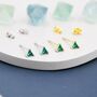 Tiny Emerald Green Cz Triangle Stud Earrings, thumbnail 1 of 10