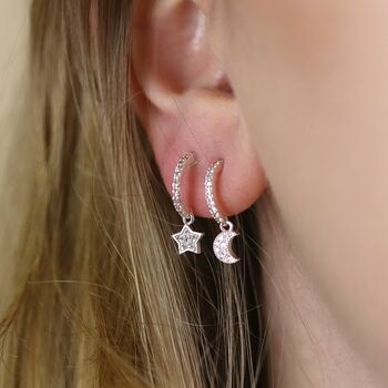 Crystal Star And Moon Hoop Earrings, 2 of 2