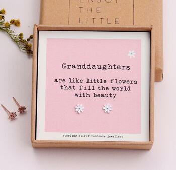 Sterling Silver Granddaughter Little Flower Earrings, 5 of 7